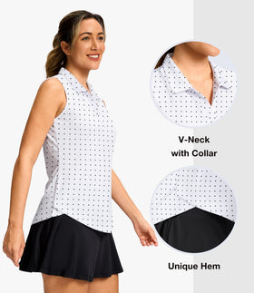G Gradual sleeveless golf shirt hem detail emphasizes curves and style.