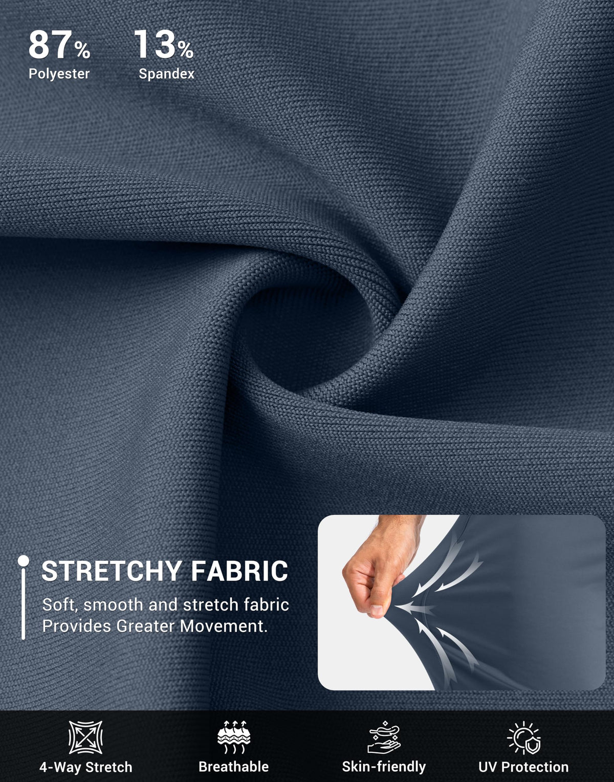 G Gradual stretch fabric close-up highlighting soft, flexible material.