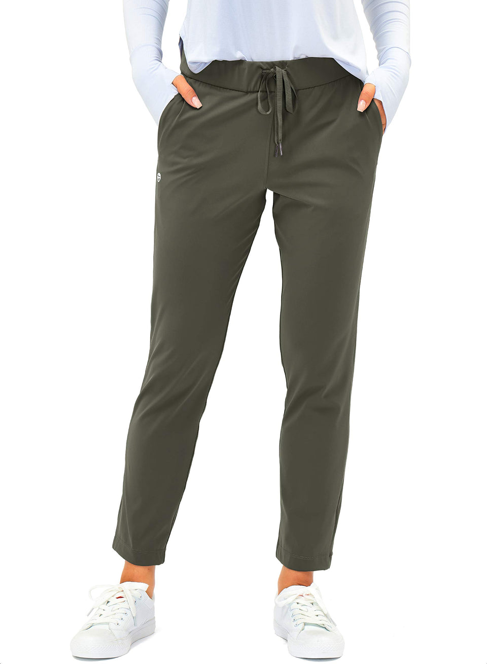 G Gradual pants with deep pockets in olive green for secure phone and keys storage during workouts