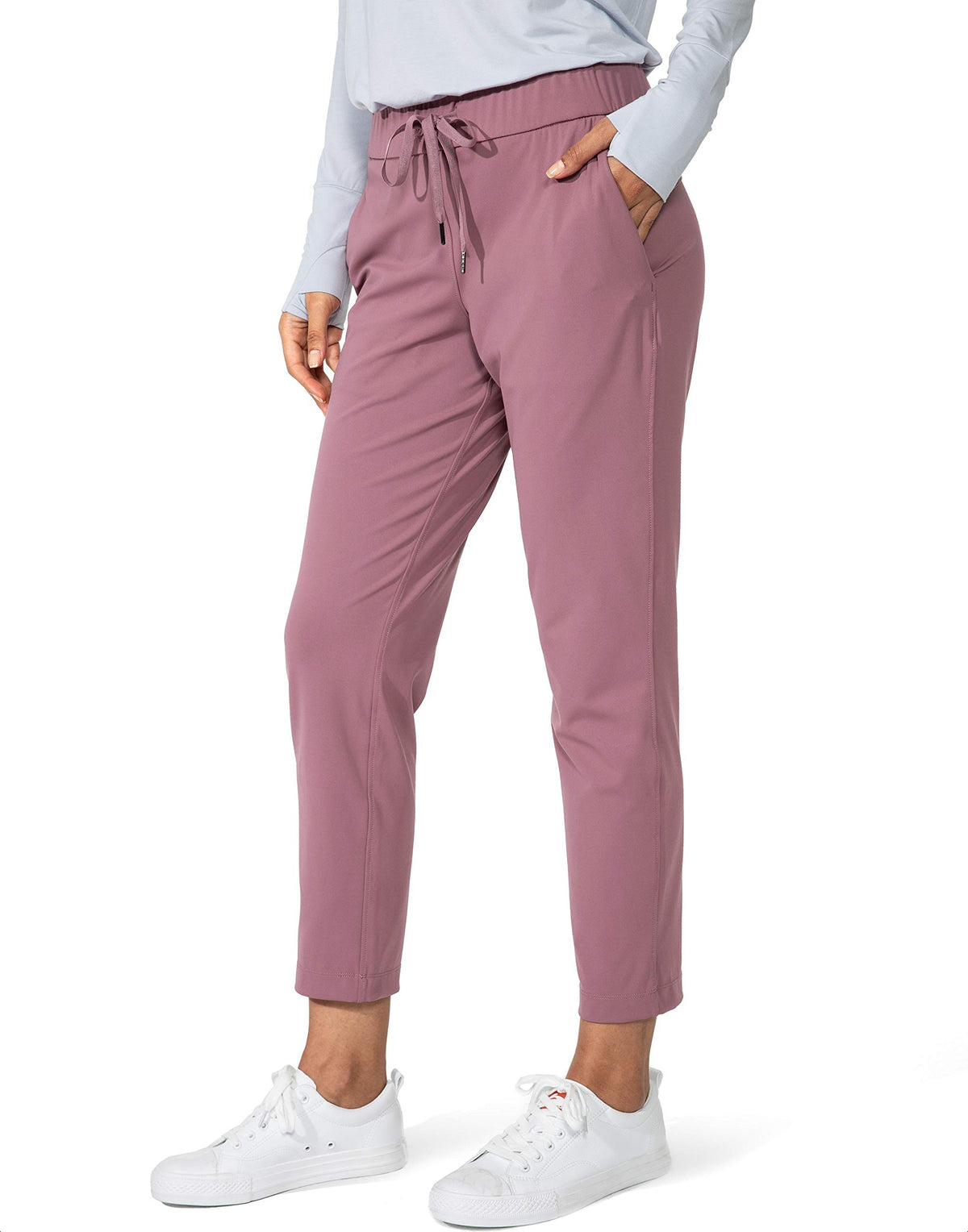 G Gradual women's pants front view in pink medium, showcasing sleek 7/8 silhouette for versatile wear