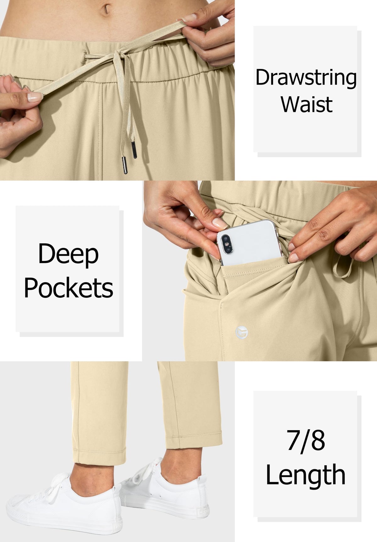 G Gradual waist with drawstring demonstrates adjustable comfort
