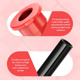 Polyurethane bushings and iron sleeves provide wear resistance for the front suspension