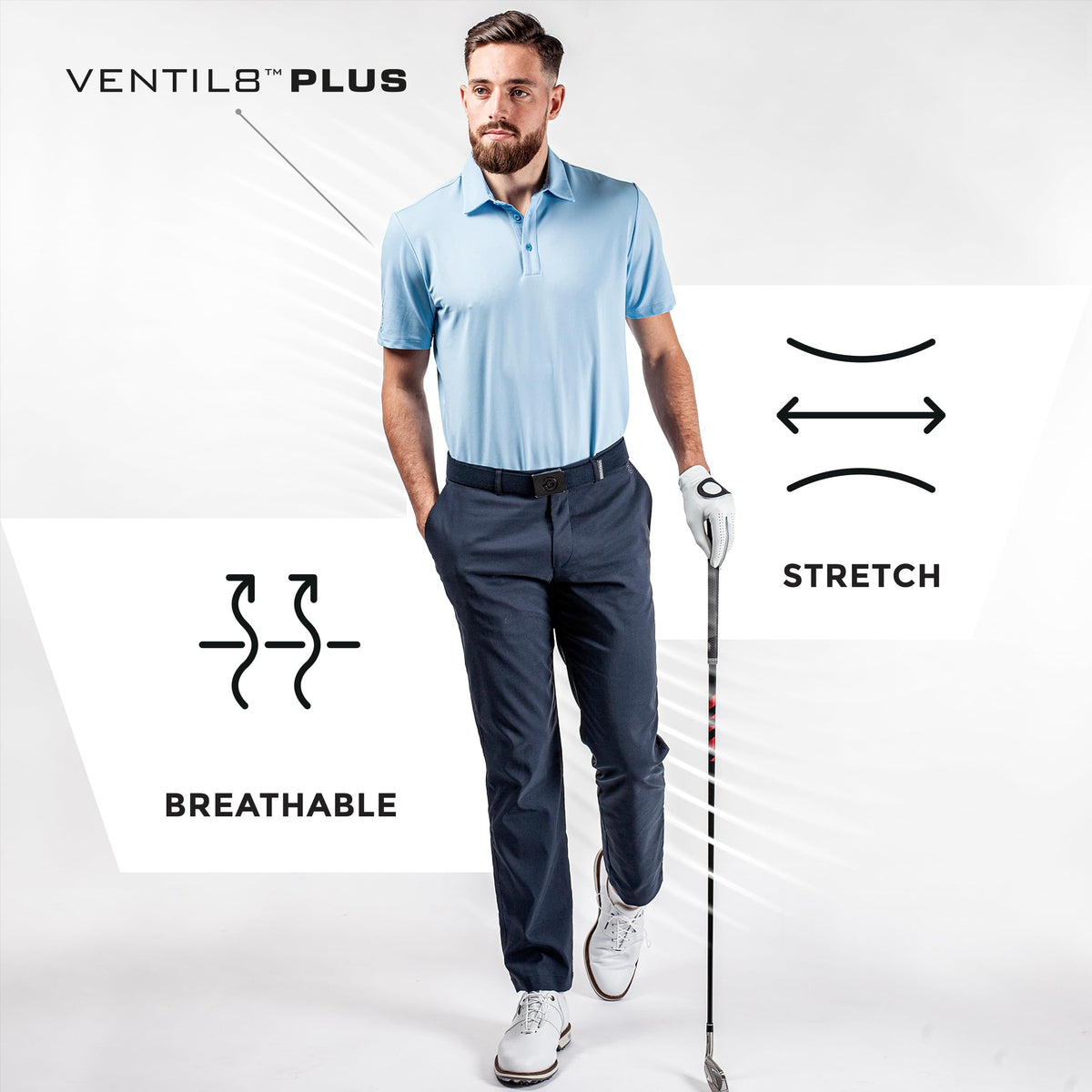 Galvin Green men's shirt gripper pants stretch fabric for full range of motion