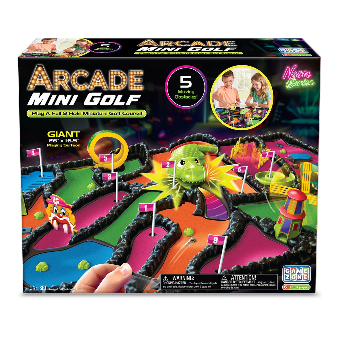 Game Zone Arcade Mini Golf swinging fences obstacle creates dynamic family competition