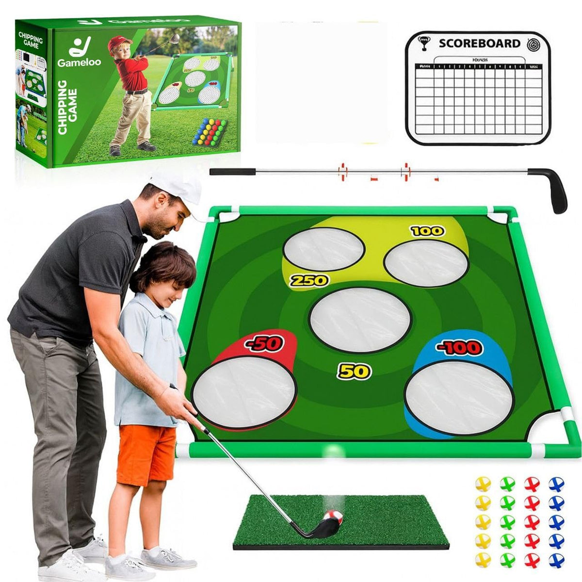 Gameloo Golf Chipping Game indoor use fits living rooms easily.