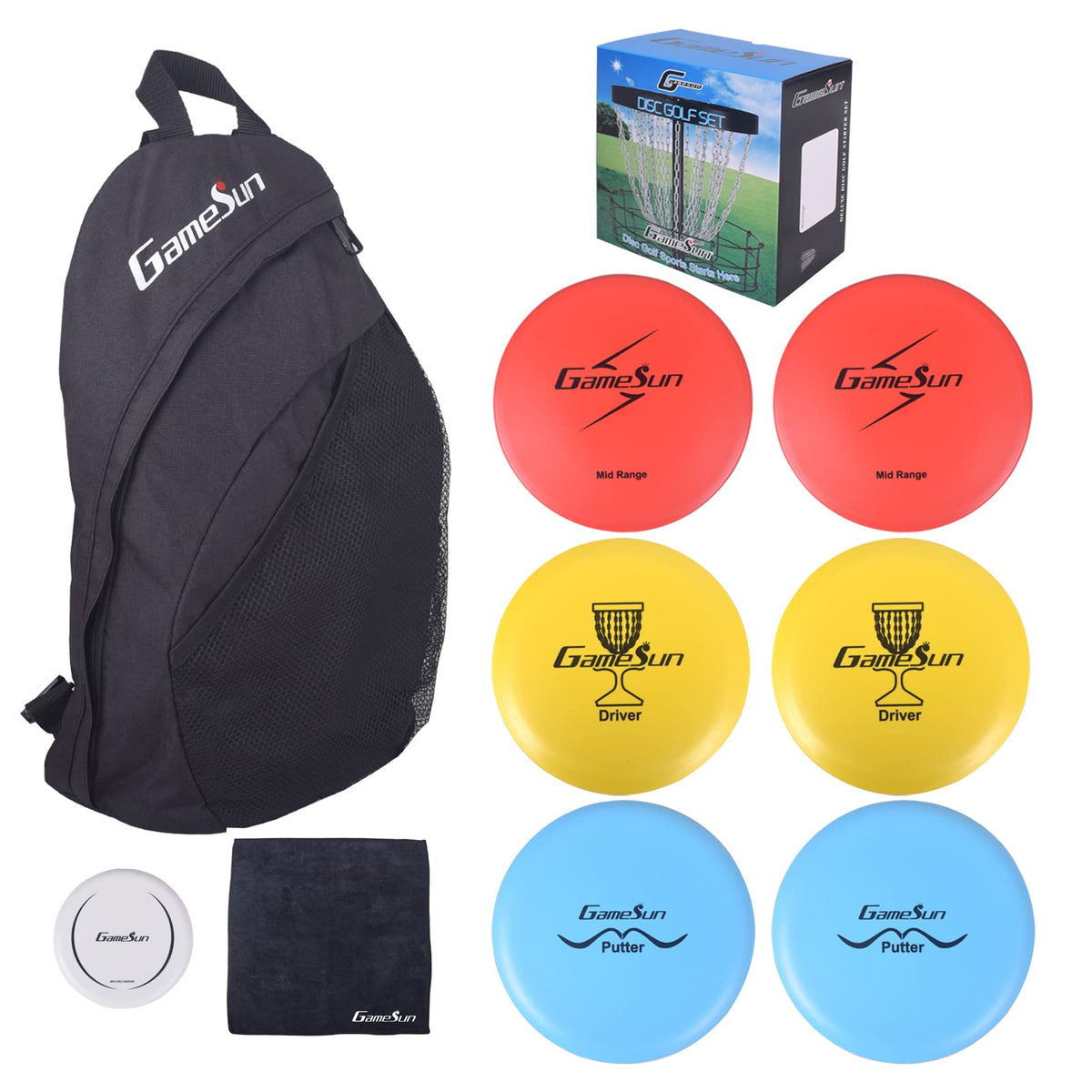 GAMESUN disc golf set backpack bag shows spacious carry and water bottle pocket for on-course ease.