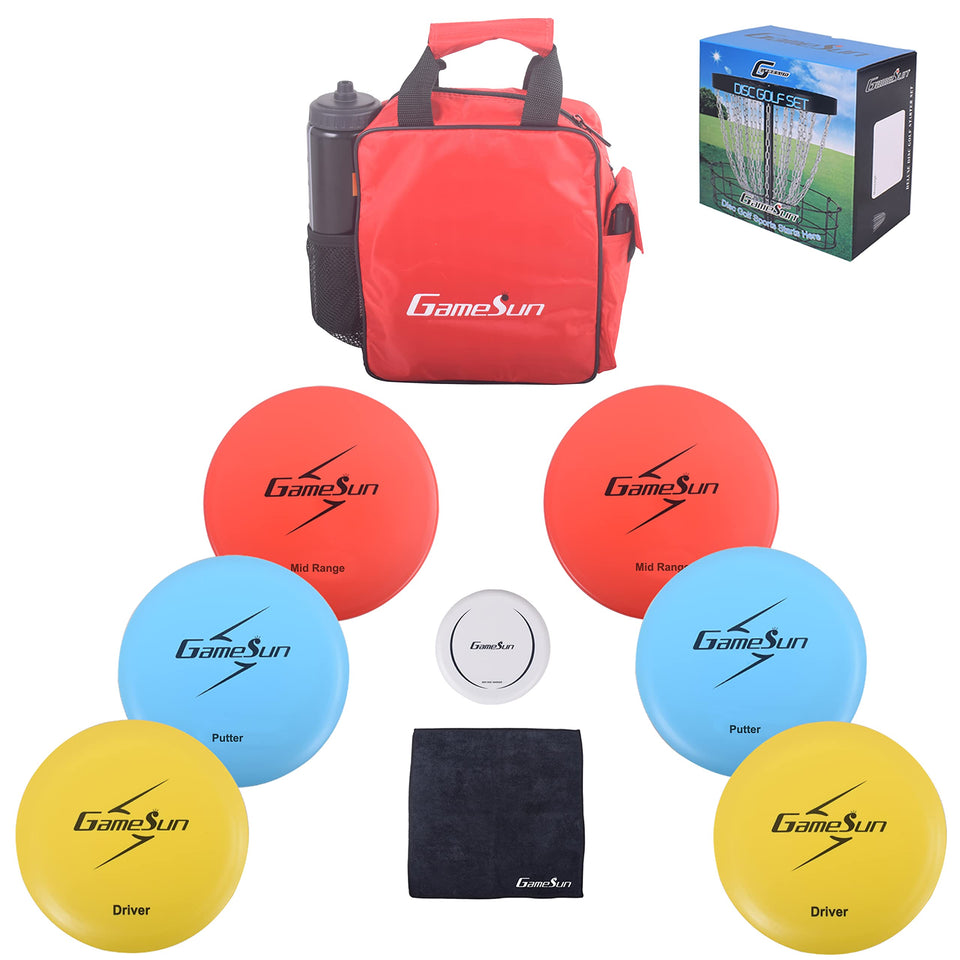 Gamesun disc golf set with bag and discs, a great starter kit.