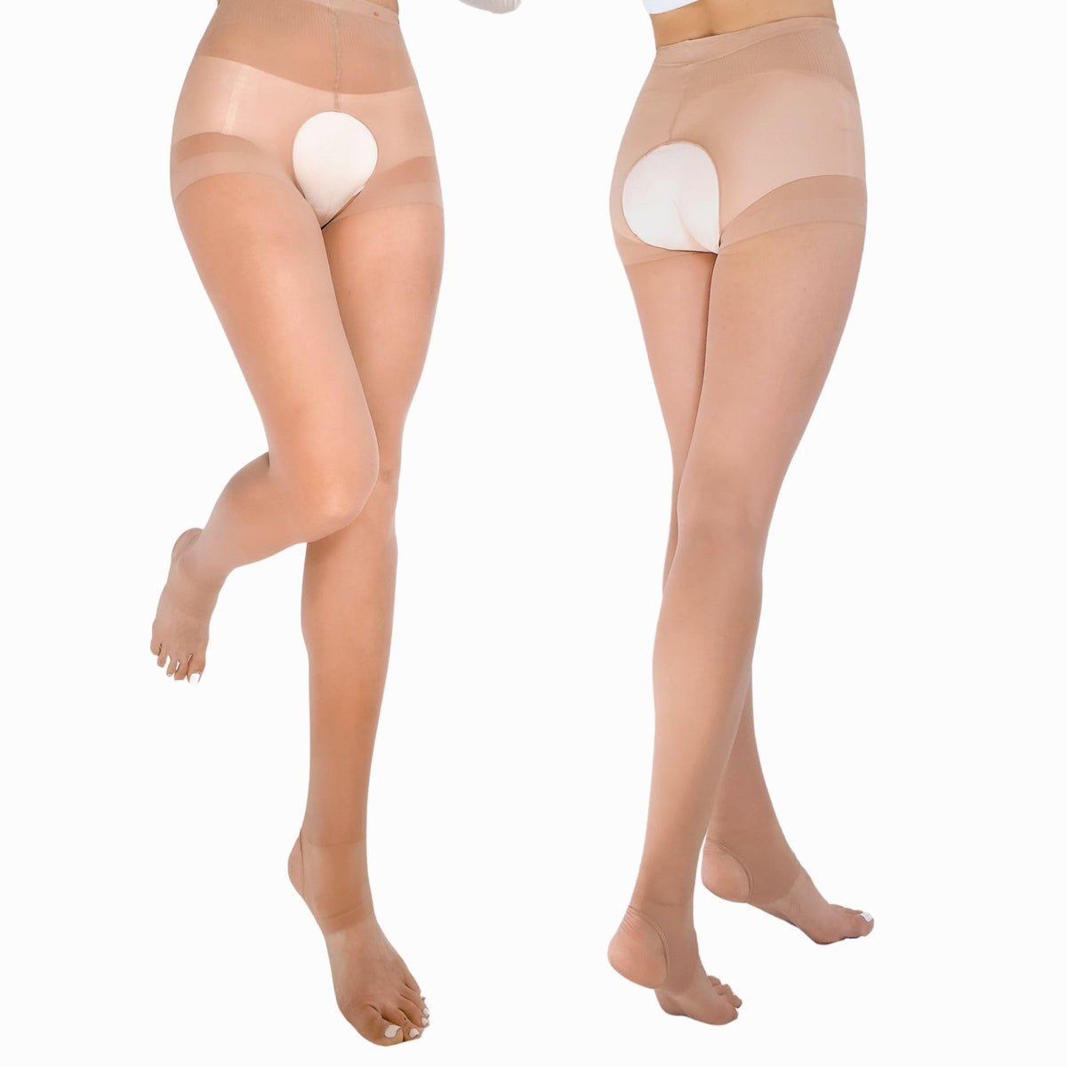Gamsungtex model wearing crotchless golf stockings demonstrating comfortable fit on course