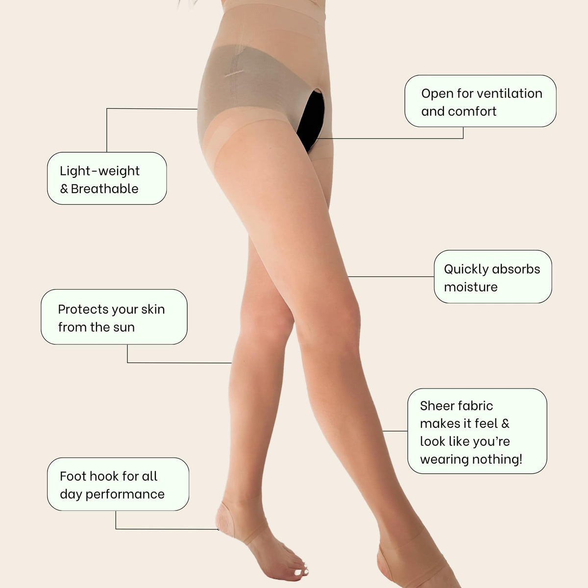 Gamsungtex crotchless golf stockings with ventilated Y zone for cooling