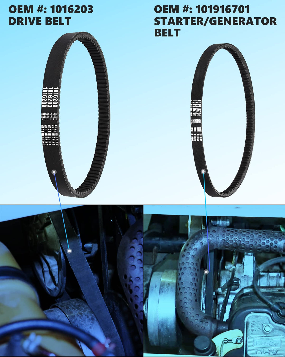 Gaoerfu-CP starter generator belt close-up for smoother starts on Club Car.