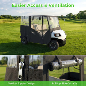 All-weather Garvee golf cart enclosure keeps the cart usable in changing conditions.