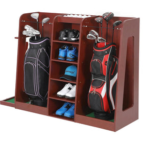 GarveeLife golf bag organizer showing two-bag capacity for organized gear.