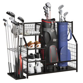 GarveeLife golf bag organizer front view shows large capacity for two bags.
