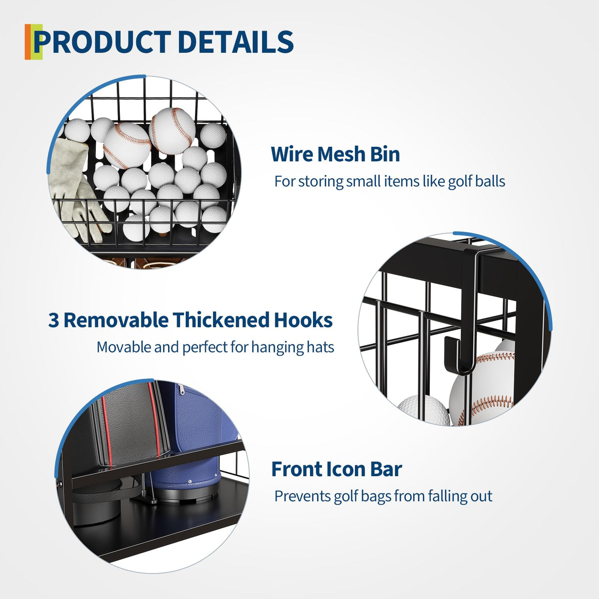 GarveeLife Golf Bag Organizer side view highlights sturdy steel frame.