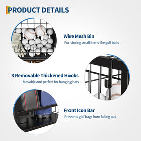 GarveeLife Golf Bag Organizer side view highlights sturdy steel frame.