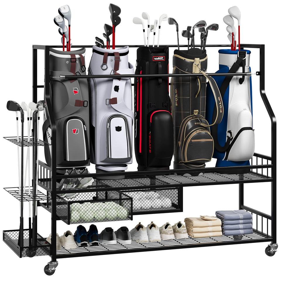 GarveeTech golf bag storage rack being assembled for garage organization