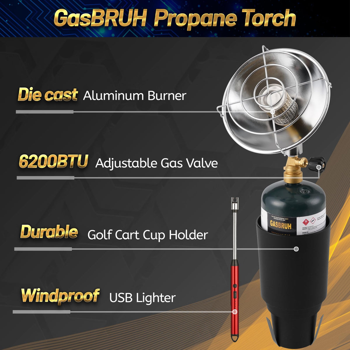 GasBRUH bottle-holder closeup showing secure bottle support for stable heat.