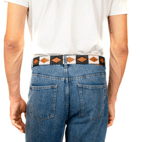 GauchoLife polo belt model wearing Black-White-Tan colorway demonstrates versatile styling.