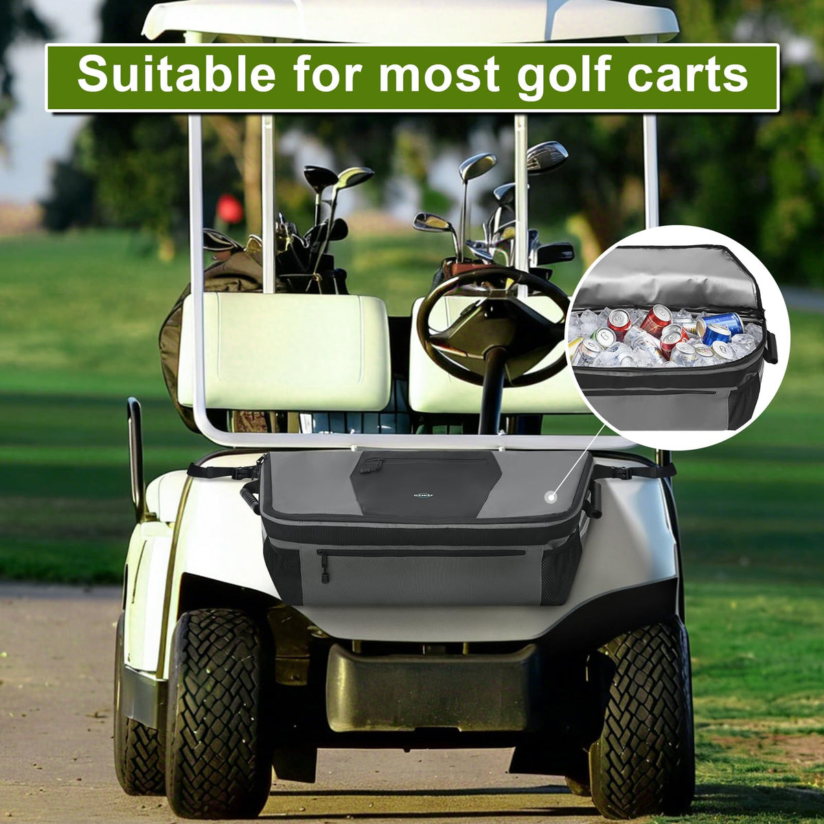 GAWAF Golf Cart Cooler Bag adjustable straps enable tool-free installation
