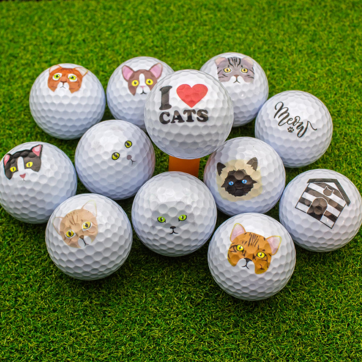 Cat-themed GBM golf ball for practice rounds and casual play