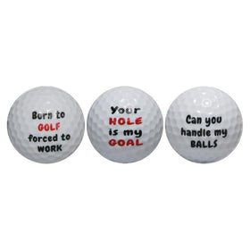GBM Golf Humor balls ready-to-gift set, ideal for birthdays or retirements.