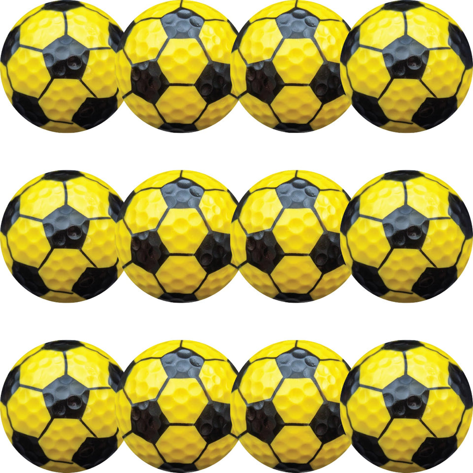 GBM yellow soccer golf ball 1 dozen shown for high visibility during casual play