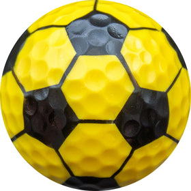 GBM yellow soccer golf ball close-up shows print detail and durability