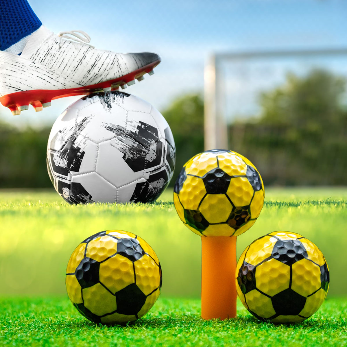 GBM yellow soccer golf ball on green demonstrates vibrant contrast for practice