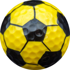GBM yellow soccer golf ball side design highlights easy identification on the course