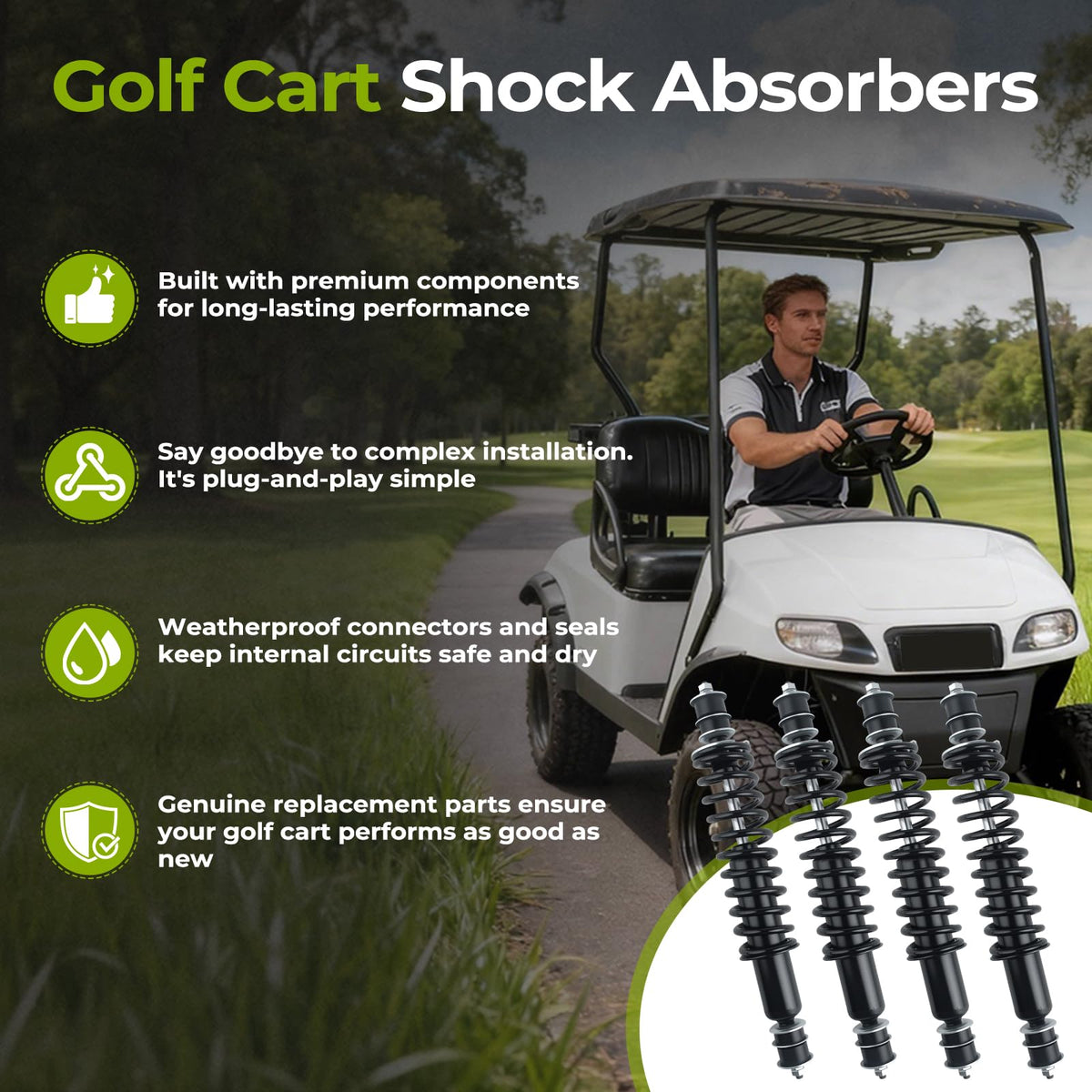 GCKAE heavy-duty coil springs endure extra weight for EZGO shocks.