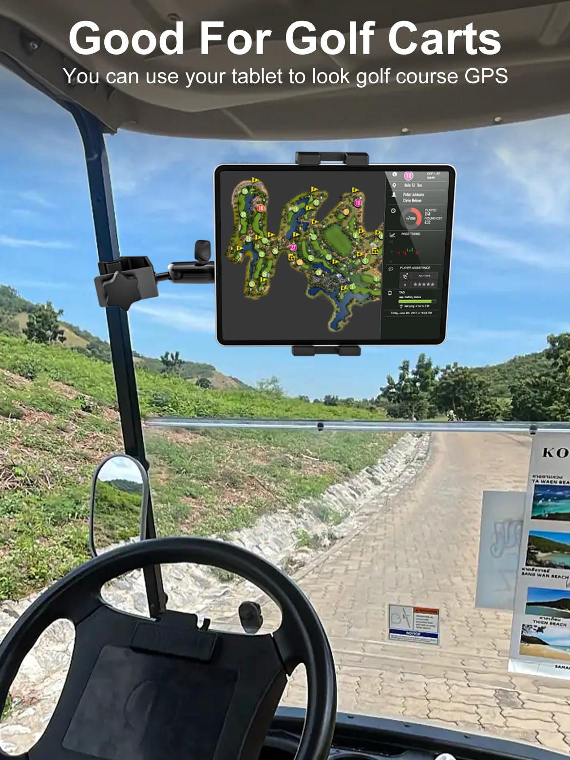 GDZN Anti-shake design with soft pads protects tablets on rough courses.