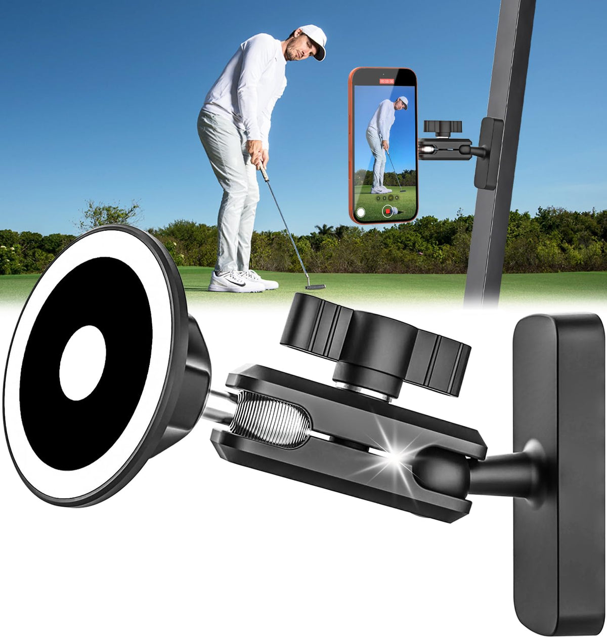 GDZN magnetic golf cart phone holder base offers stable attachment on varied terrain