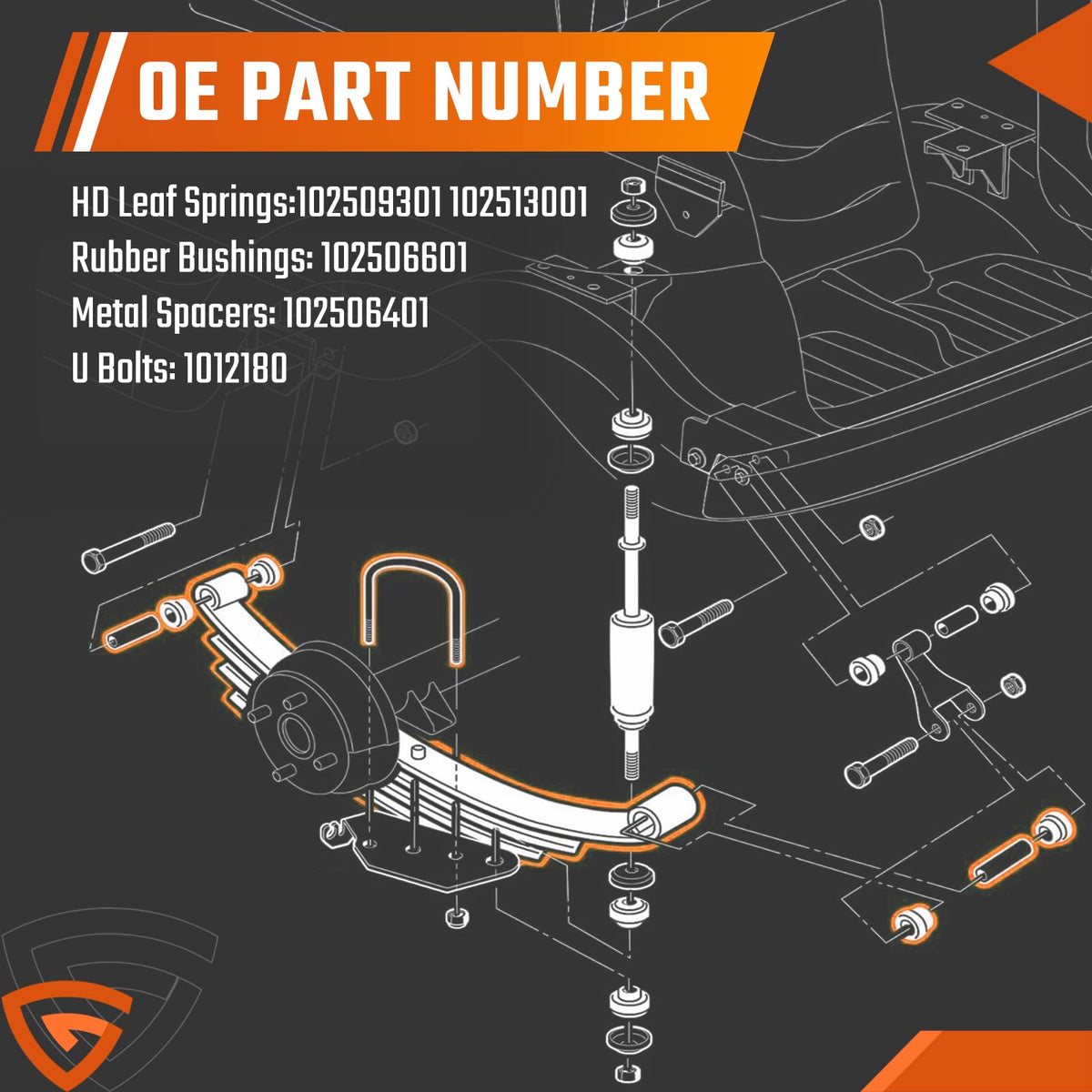 GEARCESS rear spring kit side view shows robust blades and bushings