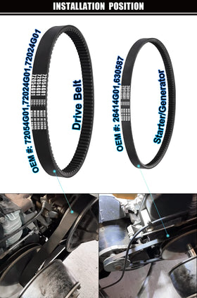 Geggkake EZGO belt kit with drive and starter belts for easy replacement.