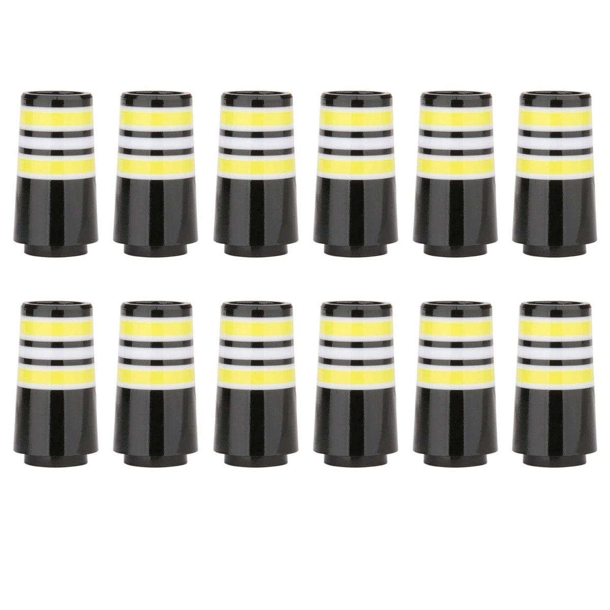 Generic 12-pack golf ferrules with yellow ring for secure fit on taper-tip irons.