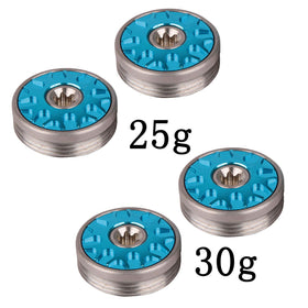 Generic 20 mm diameter weights illustrate exact fit for compatible putters.