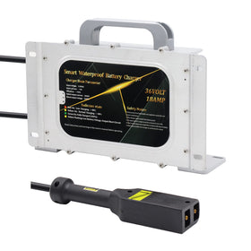 Generic 36V 18A EZGO TXT charger with IP68 waterproof casing and D-plug connection.