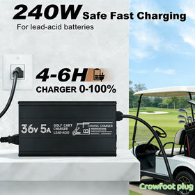 Generic 36V charger with crowfoot 2-prong plug for quick on-site charging.
