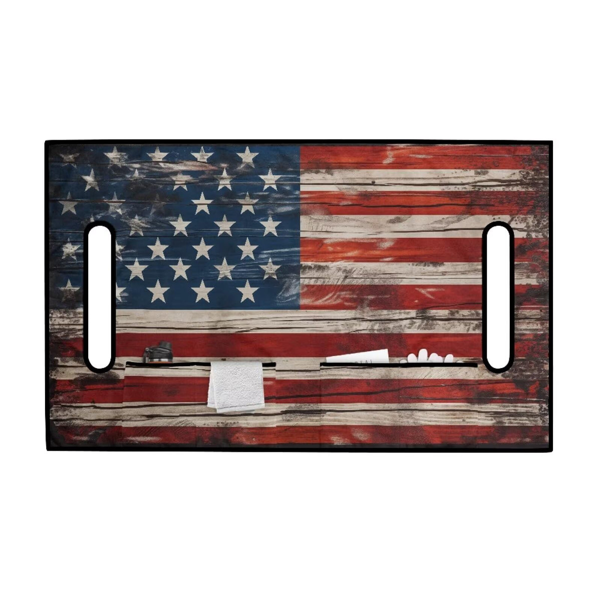 Generic American Flag seat cover back anti-slip surface in action