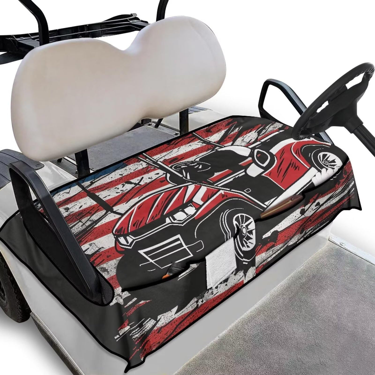 Generic American Flag Seat Cover with anti-slip design for secure golf cart seating