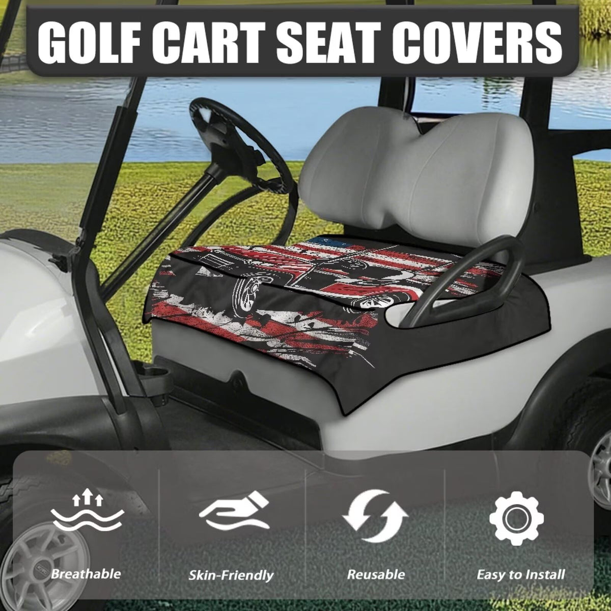 Generic American Flag Seat Cover universal fit on a golf cart seat