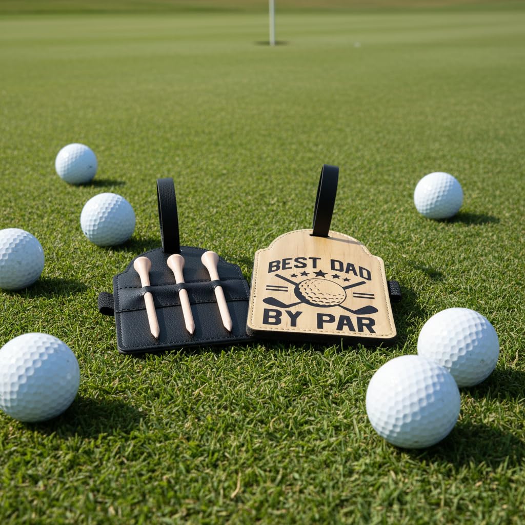 Generic Best Dad By Par tee holder keeps tees within reach during round play.