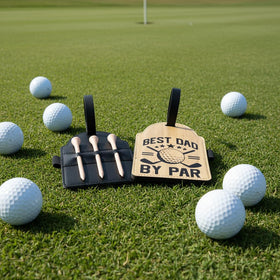 Generic Best Dad By Par tee holder keeps tees within reach during round play.