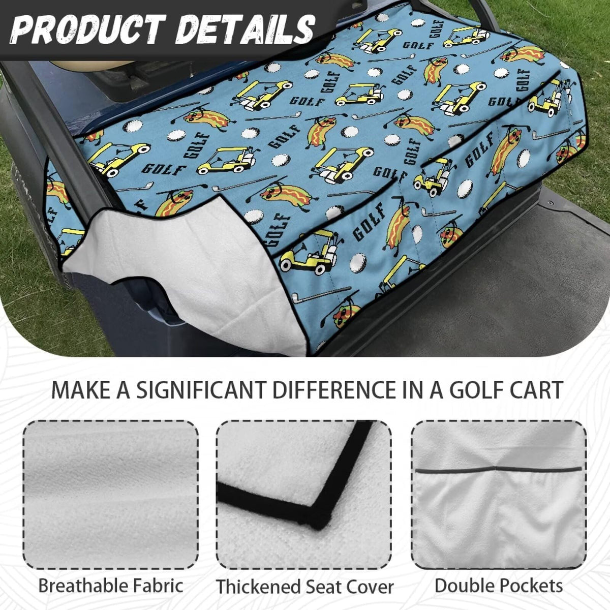 Generic Blue golf cart seat cover universal fit offers seat protection.