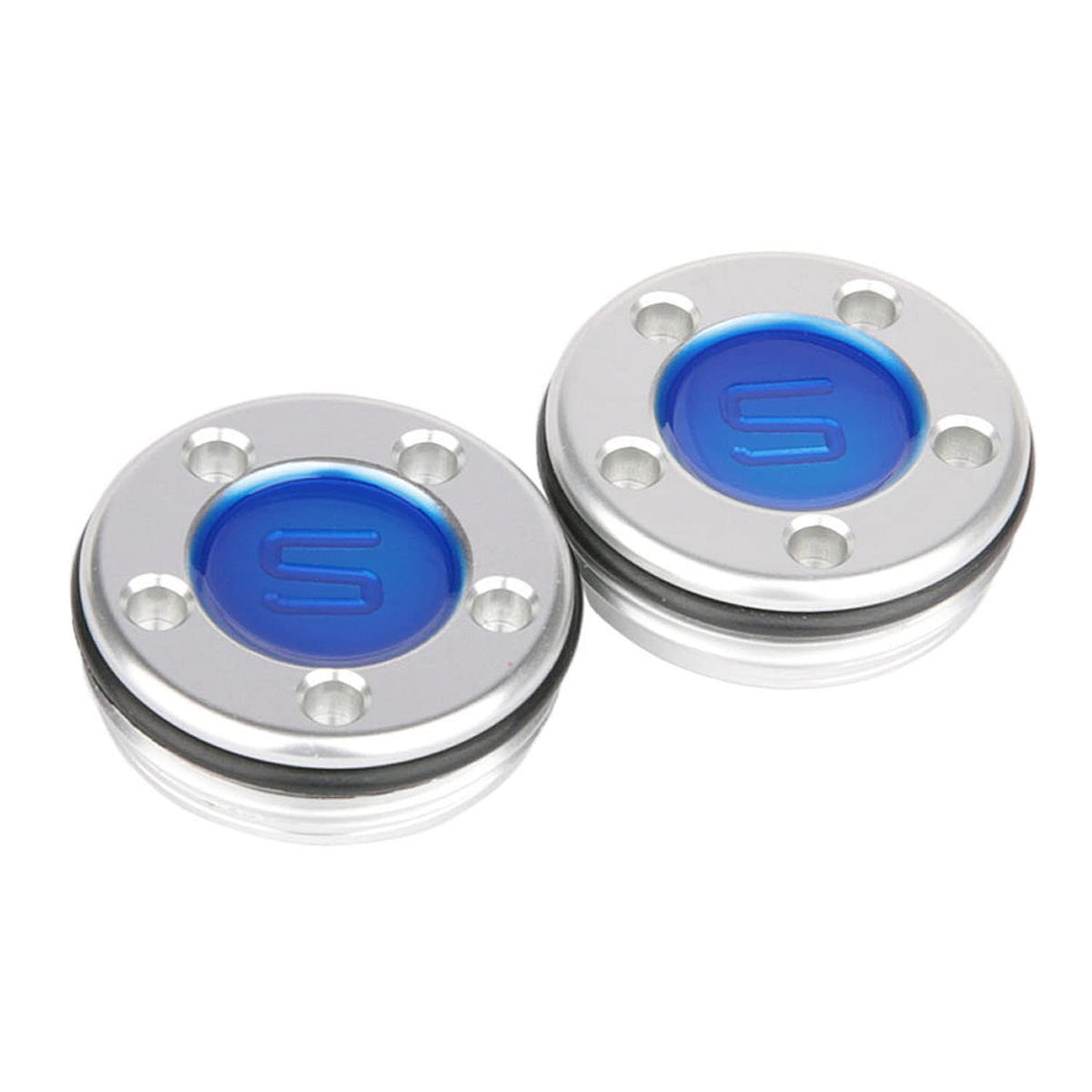 Close-up of 5g and 10g weights for tuning putter balance.