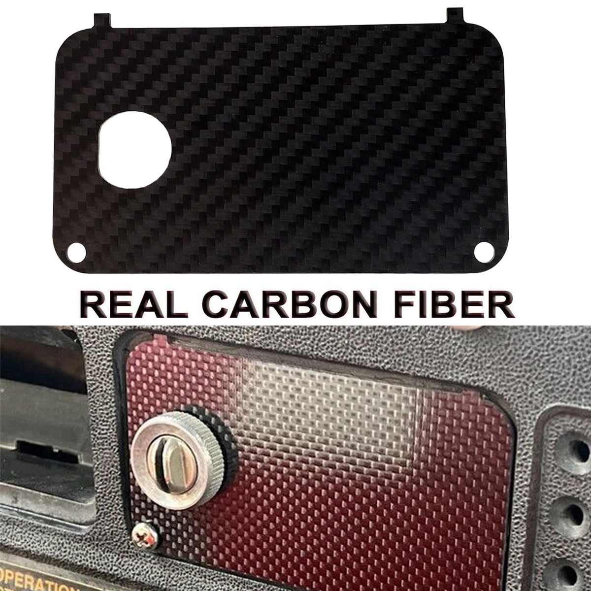 Generic carbon fiber key switch plate cockpit view highlights seamless integration.