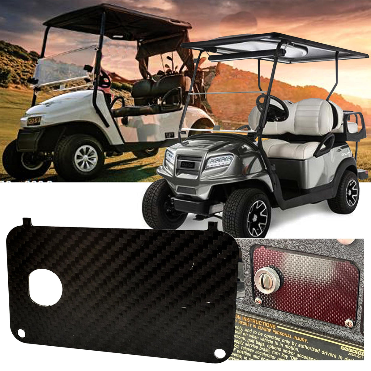 Generic carbon fiber key switch plate premium aesthetic upgrade for carts.