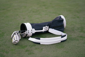 Generic blue children's golf bag withstands rainy days thanks to water-repellent material.