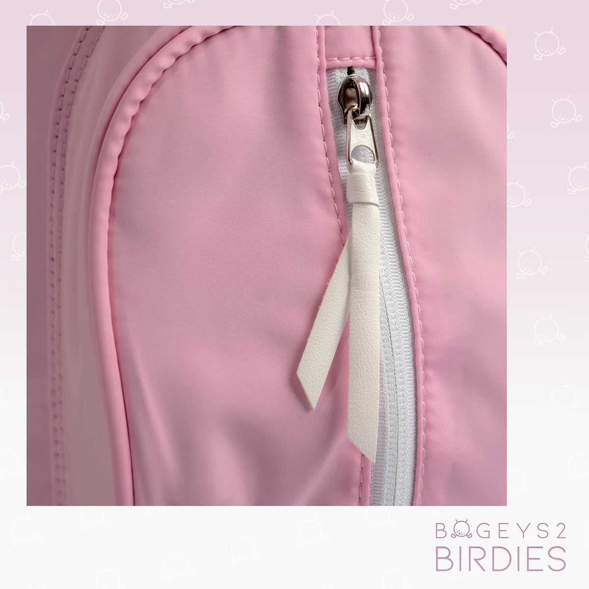 Generic children's golf bag pink in-use with child, encourages active play.