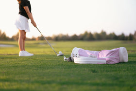 Generic children's golf bag pink top view, compact for kids' clubs.